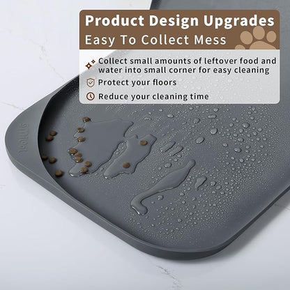 Silicone Pet Food Mat with Raised Edge for Food and Water Bowl, Dog Feeding Mats, Cat Food Trays for Floor Waterproof, Rubber Tray for Dogs and Cats, 24 x 16 x 0.8 Dark Gray
