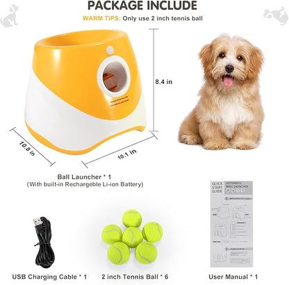 ELVIAN Automatic Dog Ball Launcher with 6 Mini Tennis Balls (2”) – Interactive Dog Fetch Machine for Small & Medium Dogs, Adjustable Distance, Rechargeable Indoor Outdoor Dog Ball Thrower Toy