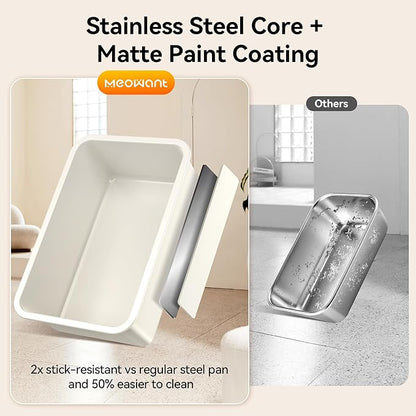 Meowant Stainless Steel Cat Litter Box, Extra Large Metal Litter Box with High Sided Oxford Fabric Cover & Extendable Scoop, Leakproof & Non-Sticky, Odor Control, No-Bend Cleaning