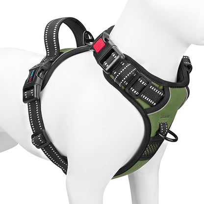 PHOEPET No Pull Dog Harness with Handle Front & Back Clip, Easy on Lockable Snap Buckle at Neck, Adjustable Reflective Vest with Handle for Small Medium Large Dogs (S, Misty Green)