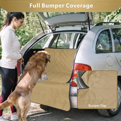 F-color SUV Cargo Liner for Dogs, Water Resistant Pet Cargo Cover Dog Seat Cover Mat for SUVs Sedans Vans with Bumper Flap Protector, Non-Slip, Large Size Universal Fit, Khaki