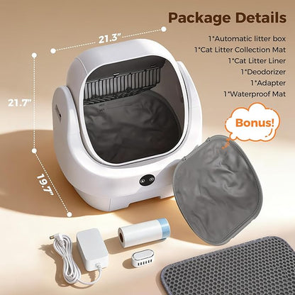 Open Top Automatic Litter Box, Odor Control, Ready to Use, Self Cleaning Litter Box, Large Capacity with APP Control and Safety Sensor, Ellenpent, with Trash Bags/Waterproof Mat/Litter Mat