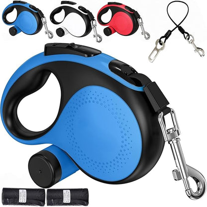 Heavy Duty Retractable Dog Leash 26ft - Tangle-Free 360° Design for Large Dogs Up to 110lbs, with One-Handed Brake & Lock, Anti-Slip Handle, Heavy-Duty Nylon Tape (Blue)