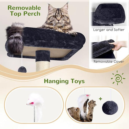 Globlazer Sturdy Cat Tree, 68-inch Large Cat Tower for Indoor Adult Cats 20 lbs Heavy Duty Cat Tree for Big Cats with Extra Large Platform, 5 Scratching Post, S68, Dark Grey