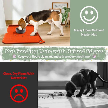 Dog Food Mat, Silicone Dog Mat for Food and Water -Pet Feeding Mats with Residue Collection Pocket, Waterproof Dog Cat Bowl Mats with Raised Edges and Hooks, Placemats for Cats and Dogs Water Bowl