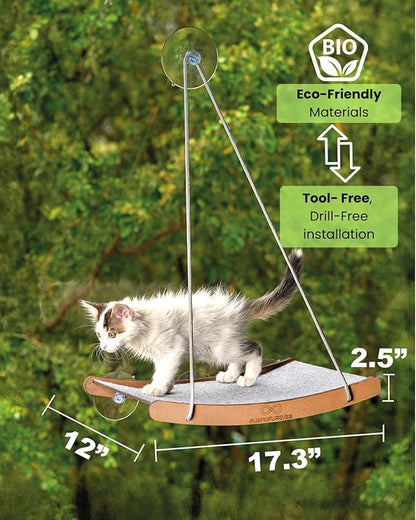 Durable Window Cat Bed – Eco, Heavy-Duty Suction Cups, cat Window Hammock & Washable Cover, Space-Saving Window Seat, Strong Suction Cup Window Perch for Indoor Felines (Medium)