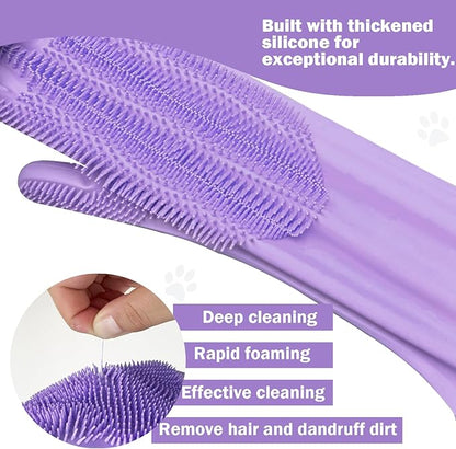 Pet Grooming Gloves, bite-Resistant pet Bathing Gloves with Non-Slip Particles, Suitable for Wet and Dry use, for All Ages. Ideal as a Grooming Brush Glove for Dogs and Cats. Purple 1 Pak.