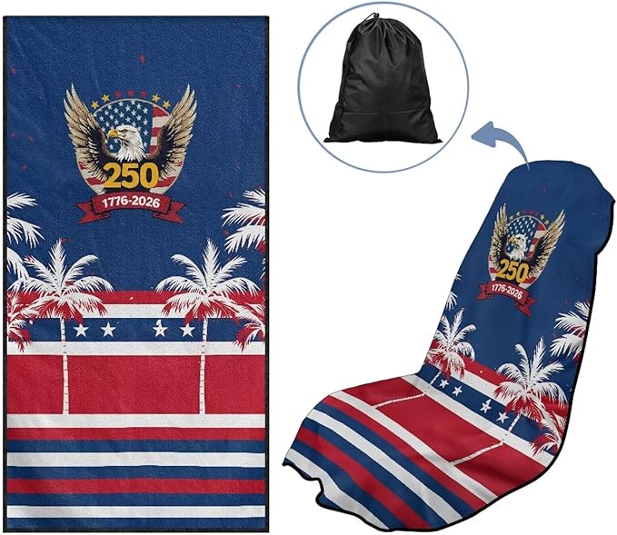 SEANATIVE 250 Years Eagle Sweat Towel Seat Cover, Car Seat Towel Protector for Trucks SUV Jeep, Universal Seat Covers for Gym, Running, Swimming, 1776-2026 250 Years Birthday Patriotic Towel