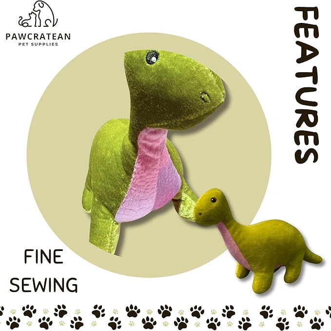 7" Squeaky Plush Toy for Puppies Small Dogs Self Etertainment Washable Soft Made [PET ONLY] (Green & Pink Dinsaur)
