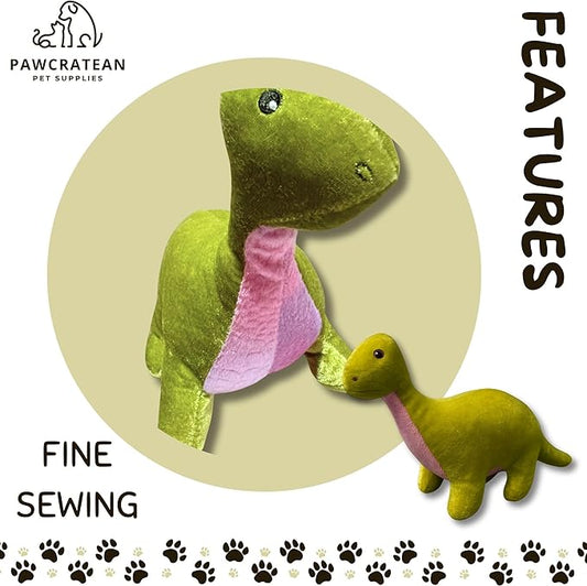 7" Squeaky Plush Toy for Puppies Small Dogs Self Etertainment Washable Soft Made [PET ONLY] (Green & Pink Dinsaur)