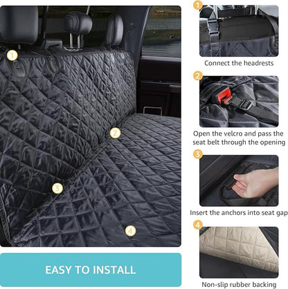 Truck Dog Seat Cover for Pickup Back Seat | Mesh Window & Seat Belt | 100% Waterproof Dog Hammock for Car Safe Travel with Side Door Protectors | Non-Slip, Scratchproof Pet Rear Seat Cover