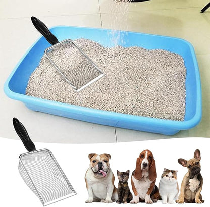 Stainless Steel Mesh Litter Shovel, Fine Mesh Metal Reptile Litter Cleaner Scooper, Black Non-Slip Handle Sifter for Lizard Substrate Reptile Terrarium Sand Waste