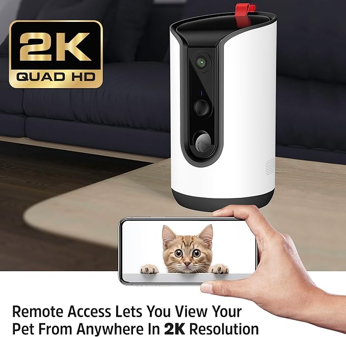 Energizer Smart Pet Treater with 2K Video Camera, 2-Way Audio, Night Vision, 5 Ghz & 2.4 Ghz Dual Band Wi-Fi, Motion Tracking, Recorded Messages, Dogs & Cats Remote Feeding, Cloud/MicroSD Card Storage