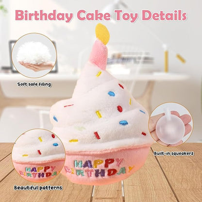 Dog Birthday Toys - Puppy Squeaky Cupcake, Toy Dog - First Birthday Toy Small Medium Large Breeds(Pink)