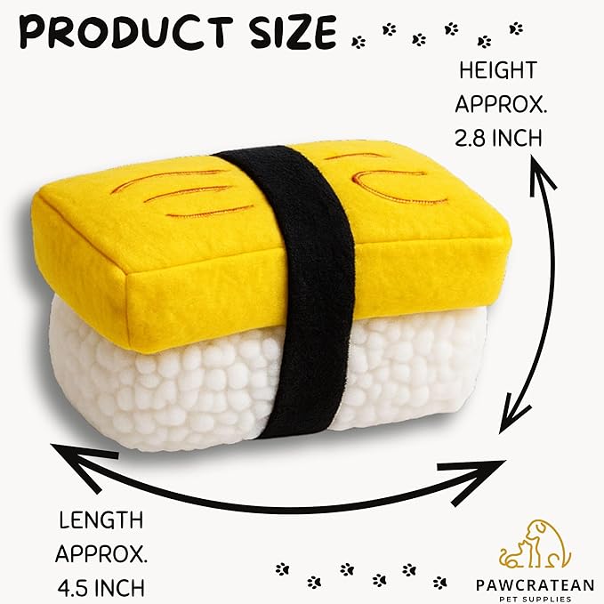 7" Squeaky Plush Toy for Puppies Small Dogs Self Etertainment Washable Soft Made [PET ONLY] (Egg Sushi)