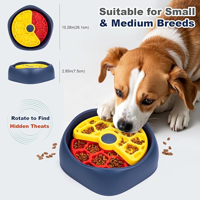 Interactive Pet Puzzle Slow Feeder Bowl - Innovative Rotating Design, Anti-Gulping, Promotes Digestion & Mental Stimulation, Non-Slip Food Dispenser for Small & Medium Dogs & Cats (Red & Yellow)