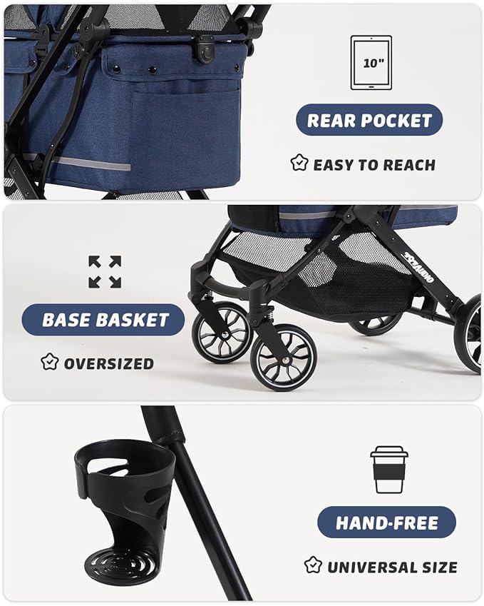 797Audio Dog Stroller for Small Medium Dogs, Pet Stroller for Cats Puppy Up to 121lbs,Foldable,One Click Folding,4 Wheel Shock Absorption,Adjustable Canopy with Sun Shades,Removable Washable Pad(Blue)