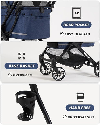 797Audio Dog Stroller for Small Medium Dogs, Pet Stroller for Cats Puppy Up to 121lbs,Foldable,One Click Folding,4 Wheel Shock Absorption,Adjustable Canopy with Sun Shades,Removable Washable Pad(Blue)