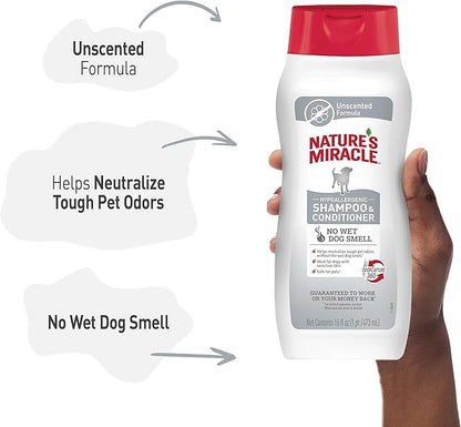 Nature’s Miracle Hypoallergenic Shampoo & Conditioner for Dogs, 16 Oz, Unscented