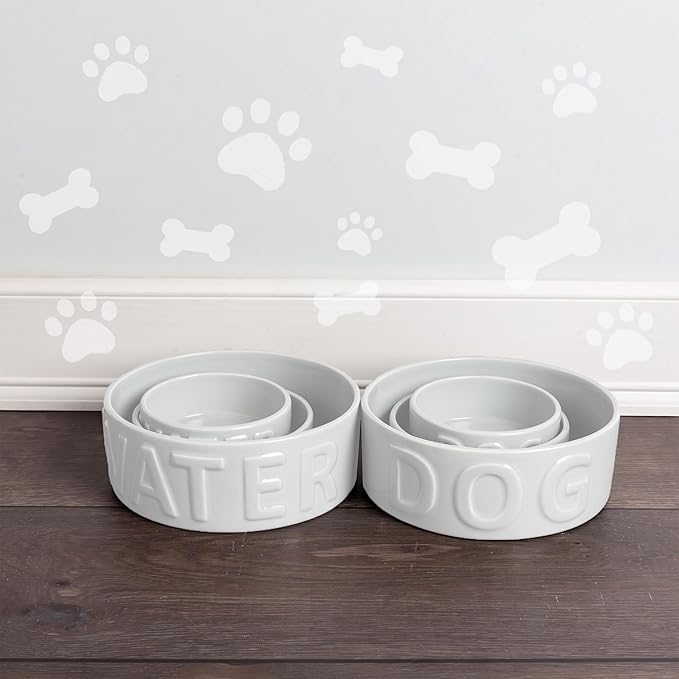 Park Life Ceramic Pet Bowls – Food Water Bowls for Dogs and Cats - Cute Pet Bowl for Small Medium and Large Size Dogs and Cats - Puppy Bowls (Large, White)
