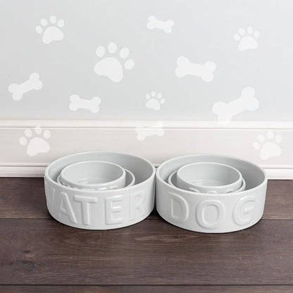 Park Life Ceramic Pet Bowls – Food Water Bowls for Dogs and Cats - Cute Pet Bowl for Small Medium and Large Size Dogs and Cats - Puppy Bowls (Large, White)