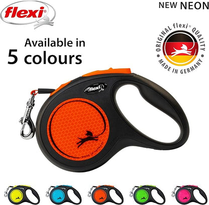 Flexi New Neon Tape Orange Medium 5m Retractable Dog Leash/Lead for Dogs up to 25kgs/55lbs