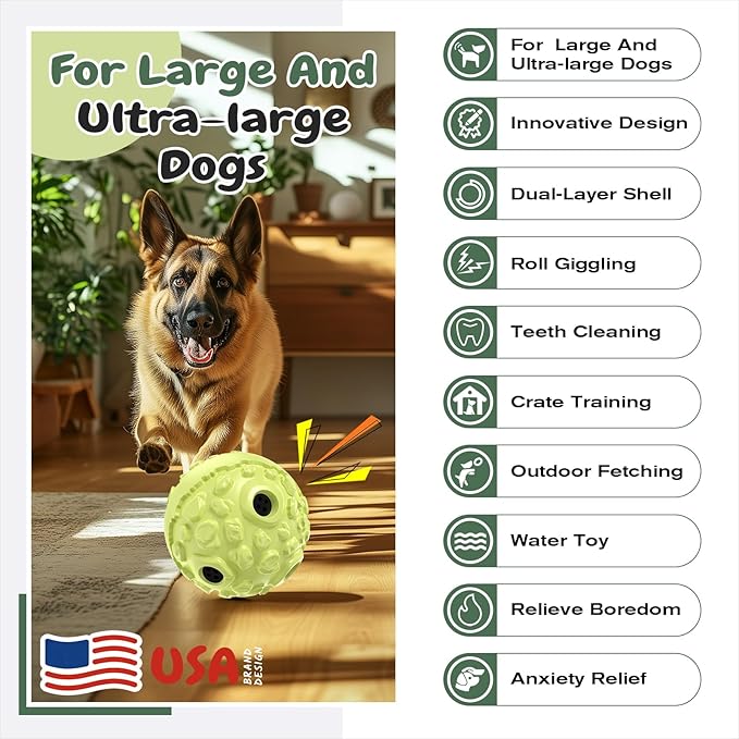 KADTC Extra-Large Size Durable Dog Giggle Ball U.S. Patent & Brand & Design for Large Aggressive Chewers Breed Dogs Wobble Giggling Toy Interactive Play for Indoor Outdoor