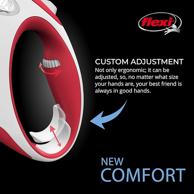 FLEXI New Comfort Tape Retractable Dog Leashes for Large Dogs Upto 110 lbs. – 26 ft., Red/Pastel | Tangle Free Pet Walking Leash with One-Handed Brake, Pause, Lock|German Quality Product