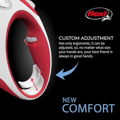 FLEXI New Comfort Tape Retractable Dog Leashes for Large Dogs Upto 110 lbs. – 26 ft., Red/Pastel | Tangle Free Pet Walking Leash with One-Handed Brake, Pause, Lock|German Quality Product