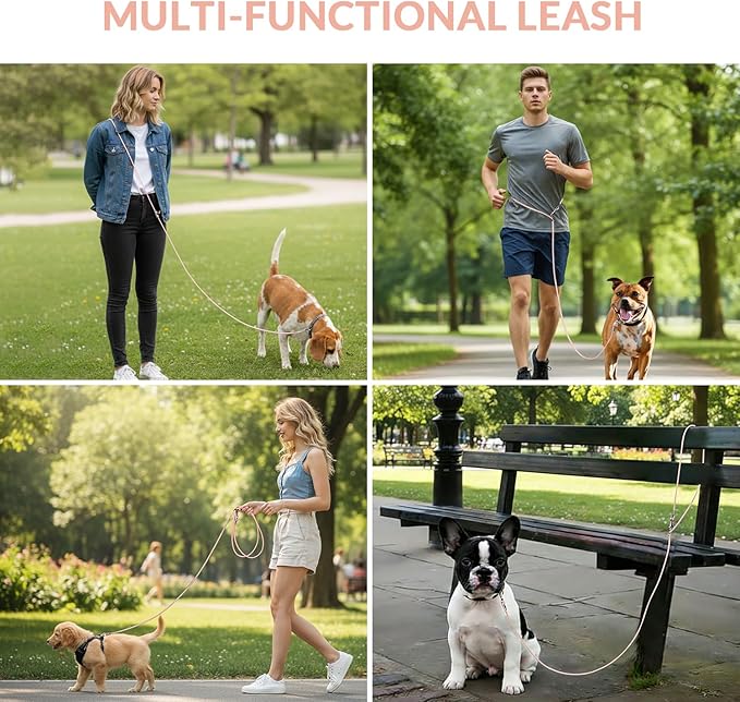 8.2ft Hands Free Dog Leash,Versatile Waist & Crossbody Lead for Medium Dogs,Waterproof & Adjustable for Running Jogging Walking, 360° Swivel Metal Buckle (Pink)