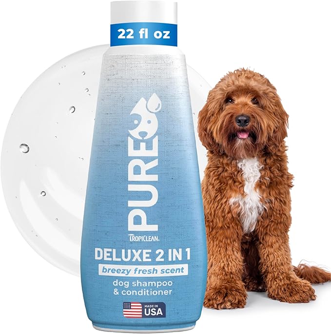 TropiClean Pure 2-in-1 Dog Shampoo and Conditioner, Reduces Tangles & Softens Coat, Fruity Fresh Scent, Made in the USA, Safe for Puppies, 20oz.