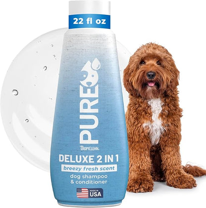 TropiClean Pure 2-in-1 Dog Shampoo and Conditioner, Reduces Tangles & Softens Coat, Fruity Fresh Scent, Made in the USA, Safe for Puppies, 20oz.