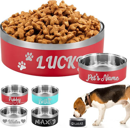 Personalized Dog Bowl Custom Dog Bowls with Name Customized Laser Engraved Stainless Steel Pet Dishes for Large Small Dogs Cat 18/32/42/64oz Feeding Supplies-Red 18oz