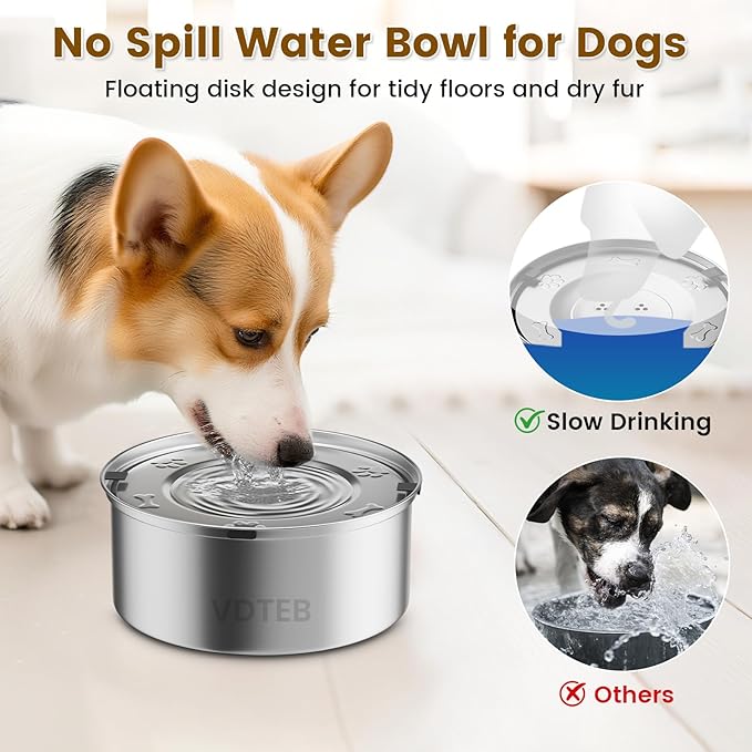 Dog Water Bowl No Spill,3L/101oz Stainless Steel Water Bowl for Dogs, Spill Proof Slow Drinking Dog Water Feeder with Anti-Slip for Medium to Large Messy Drinkers