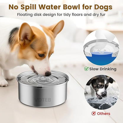 Dog Water Bowl No Spill,3L/101oz Stainless Steel Water Bowl for Dogs, Spill Proof Slow Drinking Dog Water Feeder with Anti-Slip for Medium to Large Messy Drinkers