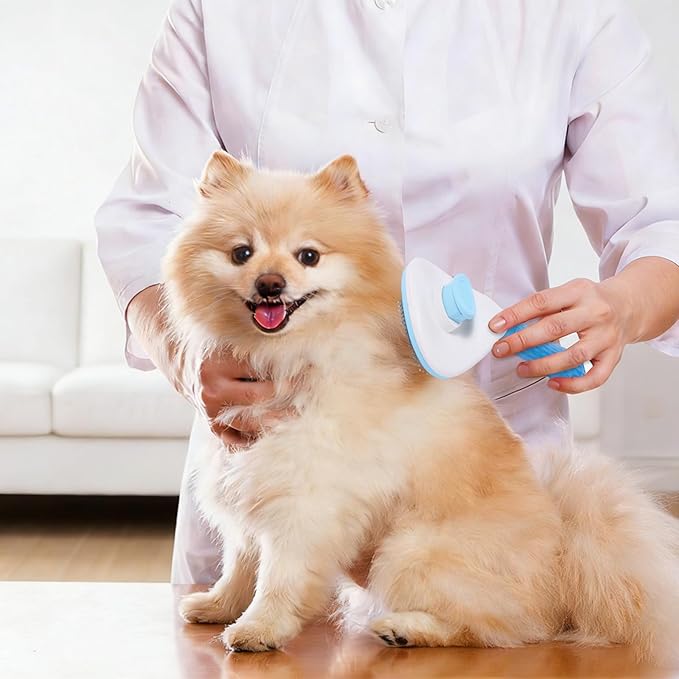 Self Cleaning Slicker Brush, Dog Cat Bunny Pet Grooming Shedding Brush - Easy to Remove Loose Undercoat, Pet Massaging Tool Suitable for Pets with Long or Short Hair (Blue)