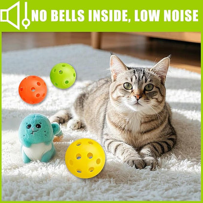 12Pcs Cat Ball Toy, Low Noise No Bells Holey Plastic Cat Balls, Funny Interactive Cats Toys for Indoor Cats, Firm Toy Balls for Kitten Puppy Ferret Bird (1.65")