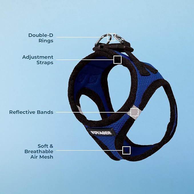 Best Pet Supplies Voyager Step-in Air Harness - All Weather Mesh, Reflective, No Pull Harness for Dogs, Cats - Secure with Hook & Loop Fastener, Buckle, Double D-Rings - Royal Blue/Black Trim, M