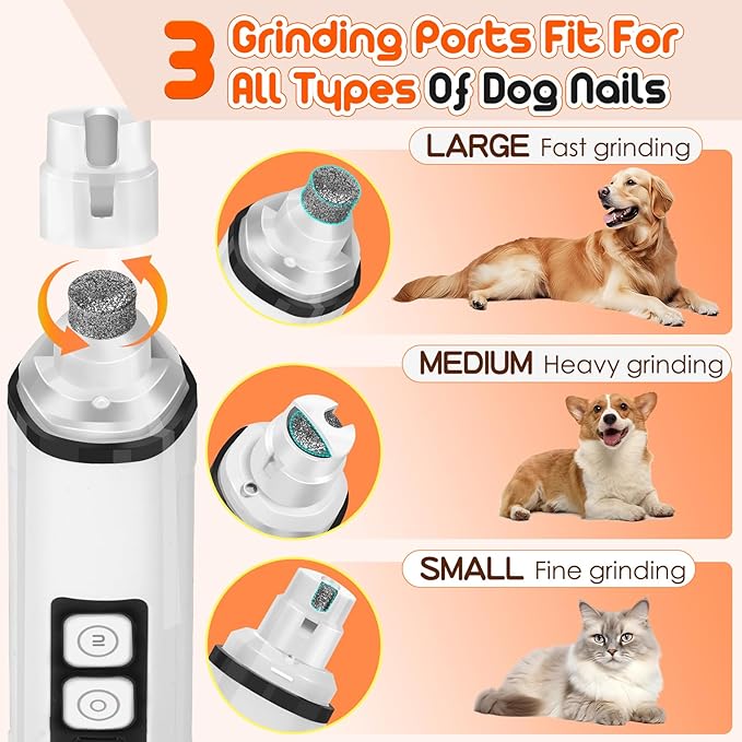 Dog Nail Grinder Electric Powerful 3 Speeds Dog Nail Clippers with Lights Quiet Cat Nail Clipper Painless Care Trimmers Tools for Small Medium Large Dogs and Cats (Black)