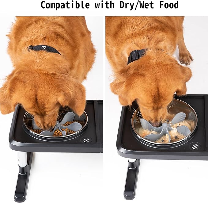 Slow Feeder Dog Bowls Insert [Octopus Suction Cups] Super Firm Slow Eating Dog Bowl [Cuttable] for Large Breed and Medium Size Dog Compatible with Regular and Elevated Dog Bowls (Spiral)
