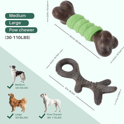 Gardner Pet 2-Pack Dog Chew Toy, Long Lasting Interactive Dog Toys Add Shredded Coconut Nylon+TPR, Teeth Cleaning and Training Toy for Medium/Large Breed,Bacon Flavor(Antler-L+Bone-L)