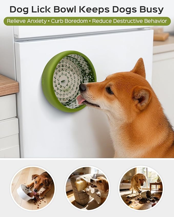 Dog Lick Bowl for Dogs, Lick Mat, Slow Feeder Lick Bowl with Strong Suction, BPA-Free Silicone, Freeze Licking Bowl for Anxiety Relief, Enrichment & Distraction, Dishwasher Safe (Green, L)