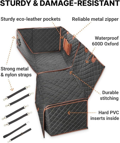 Owleys Dog Car Seat Cover for Back Seat with Shock-Absorbing Dog Seat Belt, Waterproof 600D Oxford Dog Hammock for Car, Heavy Duty Pet Seat Cover for SUV & Trucks - Black Standard