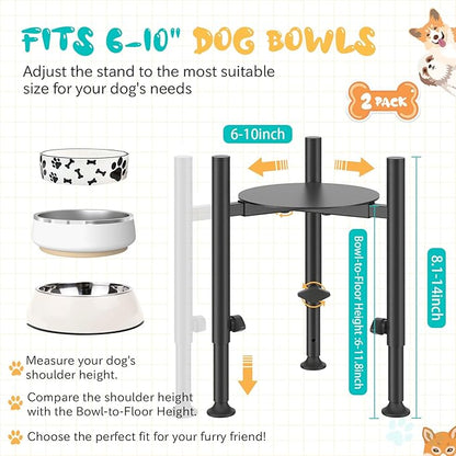 2 Pack Adjustable Dog Bowls Elevated Stand, 4 Heights, Wide 6-10",Oppro Metal Raised Tall Single Food Bowl Holder, Sturdy Lifted Water Feeder with Tray for Medium Large Small Breed,H:8”/10”/12”/13.8”