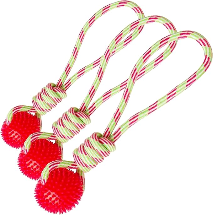 Health Extension SNUG AROOZ Spike-O-Mite, Tug Dog Toys for Aggressive Chewers, Strong Dog Rope Toy with Rubber Ball, & Durable Puppy Teething Chew Toys (16 Inches - Assorted Colors) (Pack of 3)