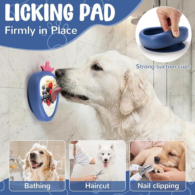 Freeze Dog Lick Bowl, Animire Non-Slip Slow Feeder Lick Mat for Dogs, Silicone Dog Enrichment Bowl for Distraction Anxiety Relief Boredom, BPA Free, Dishwasher Safe(Dark Blue,S)