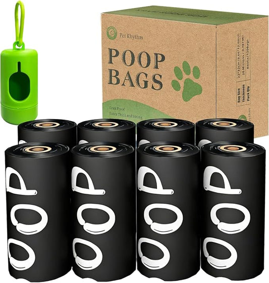 Dog Poop Bags Rolls with Dispenser - Scented & Leak-Proof Dog Waste Bags in Green/Black, 13x9 Inch Extra Large Poop Bags for Dogs, 120/360/630 Counts
