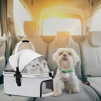 3 in 1 Pet Stroller for Small/Medium Dogs & Cats with Detachable Carrier, Storage Basket and Pet Pad, 4 Wheels Foldable Pet Travel Carrier for Car Seat & Hand Carry, Safe Outings (Khaki)