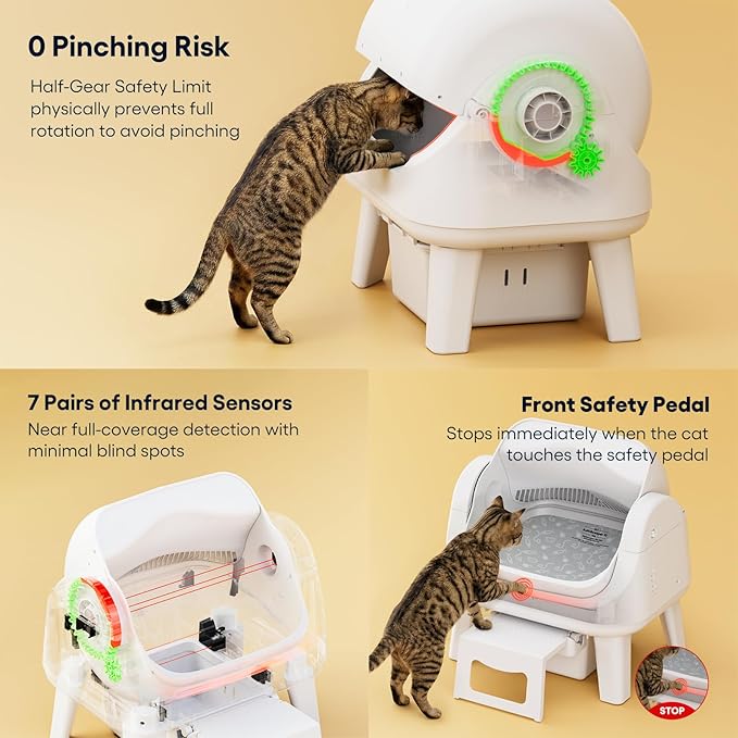 PetPivot Open Top Self Cleaning Cat Litter Box, Automatic Litter Box with 7 Pairs of Safety Sensors, Anti-Pinch Protection and Easy Access Step for Senior Cats, White