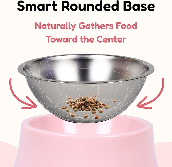 Elevated Spaniel Dog Bowl, Melamine Raised Dog Food Bowl for Long-Eared Dogs, Raised Dog Bowls for Small & Medium Dogs, Stainless Steel Inner Bowl, Non-Slip Base (Pink, M (420 ML / 1.5 Cups))